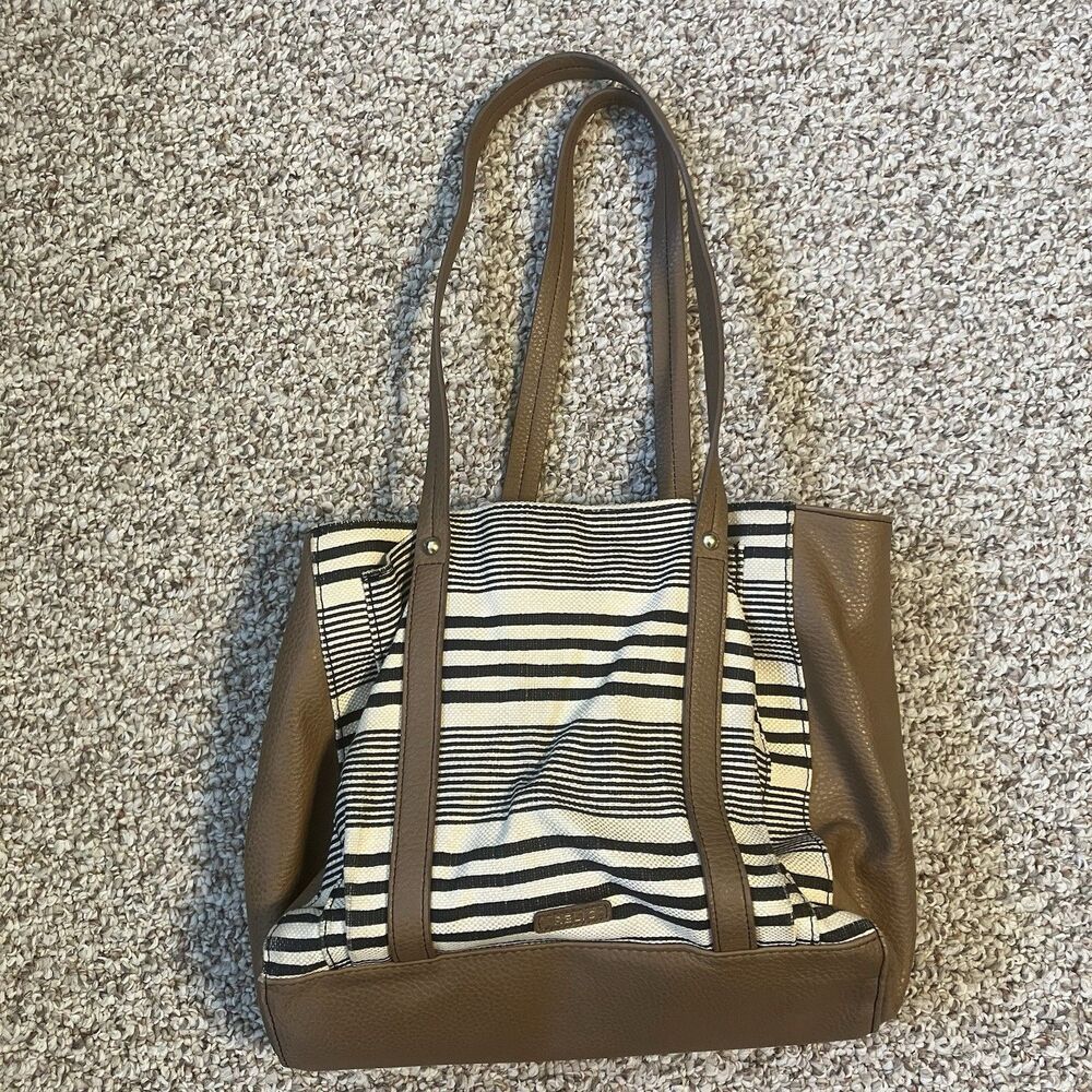 90s Y2K Relic By Fossil Striped Canvas Womens Hand Bag Shoulder Purse Tan Blue